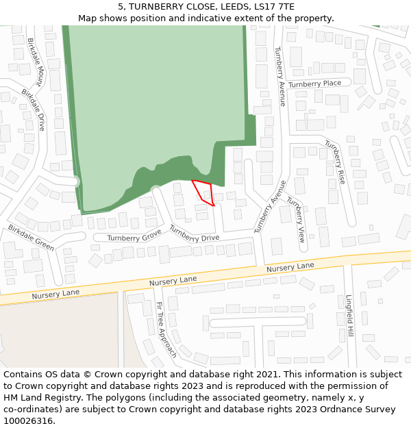 5, TURNBERRY CLOSE, LEEDS, LS17 7TE: Location map and indicative extent of plot