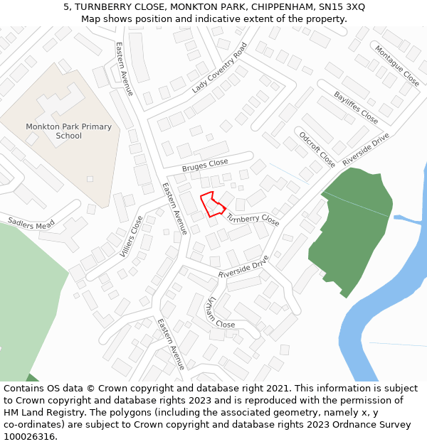 5, TURNBERRY CLOSE, MONKTON PARK, CHIPPENHAM, SN15 3XQ: Location map and indicative extent of plot