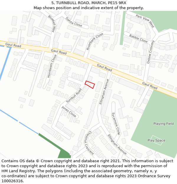 5, TURNBULL ROAD, MARCH, PE15 9RX: Location map and indicative extent of plot