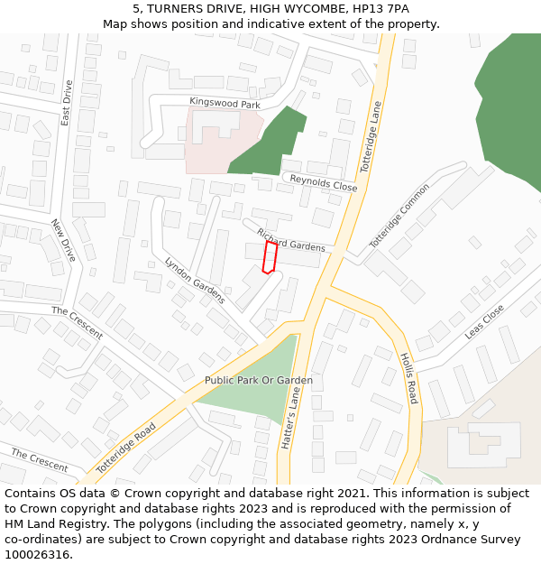 5, TURNERS DRIVE, HIGH WYCOMBE, HP13 7PA: Location map and indicative extent of plot