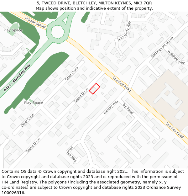 5, TWEED DRIVE, BLETCHLEY, MILTON KEYNES, MK3 7QR: Location map and indicative extent of plot