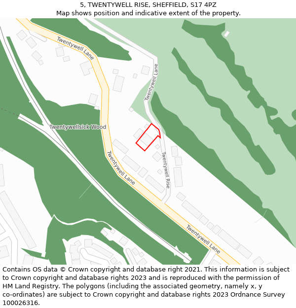 5, TWENTYWELL RISE, SHEFFIELD, S17 4PZ: Location map and indicative extent of plot