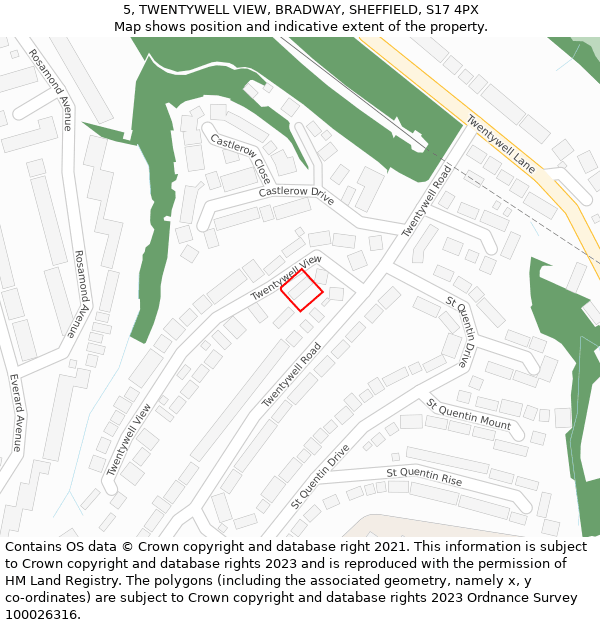 5, TWENTYWELL VIEW, BRADWAY, SHEFFIELD, S17 4PX: Location map and indicative extent of plot