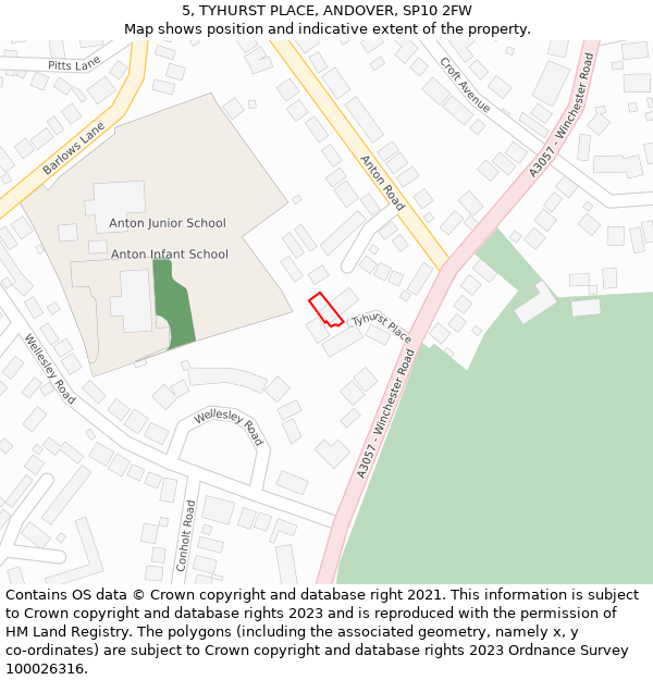5, TYHURST PLACE, ANDOVER, SP10 2FW: Location map and indicative extent of plot