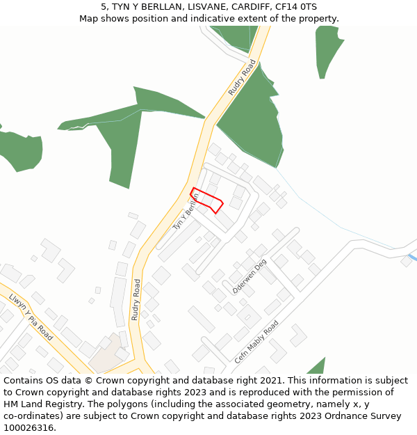 5, TYN Y BERLLAN, LISVANE, CARDIFF, CF14 0TS: Location map and indicative extent of plot