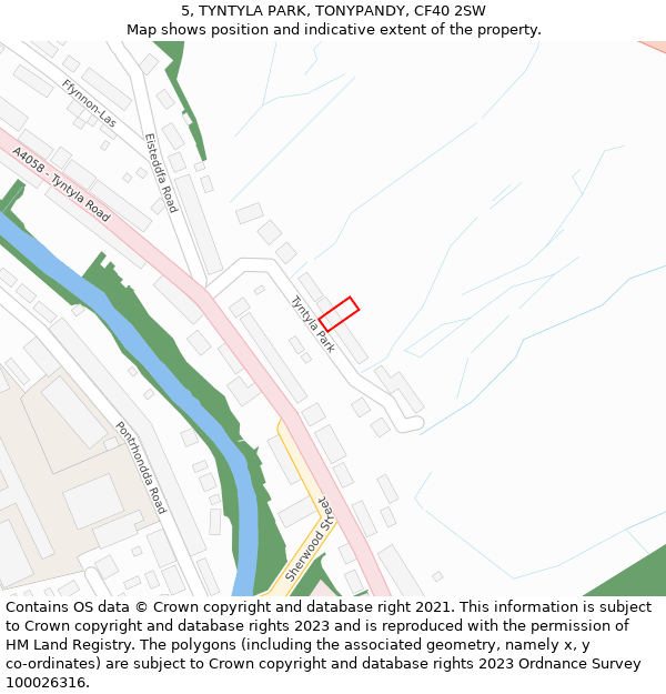 5, TYNTYLA PARK, TONYPANDY, CF40 2SW: Location map and indicative extent of plot