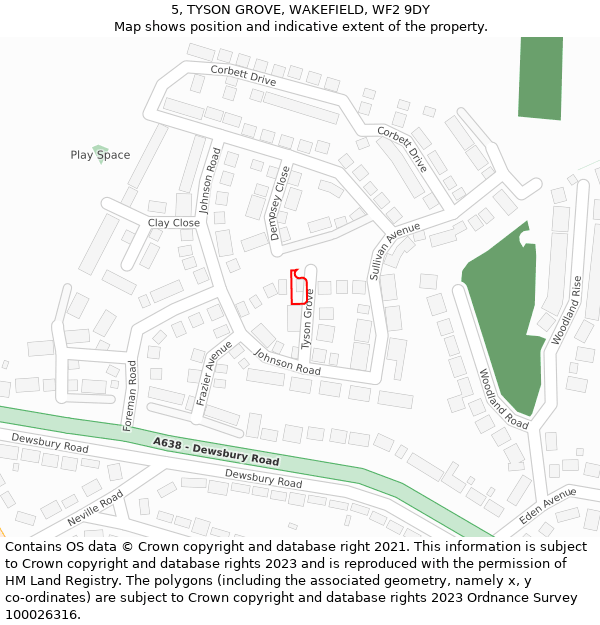 5, TYSON GROVE, WAKEFIELD, WF2 9DY: Location map and indicative extent of plot