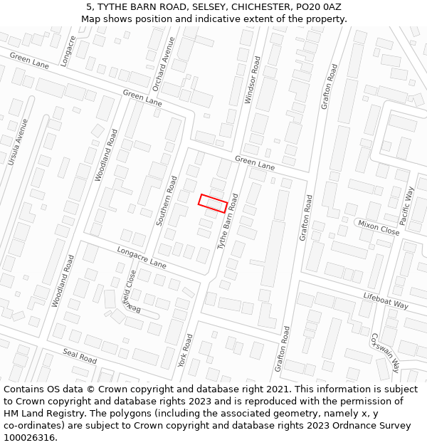 5, TYTHE BARN ROAD, SELSEY, CHICHESTER, PO20 0AZ: Location map and indicative extent of plot