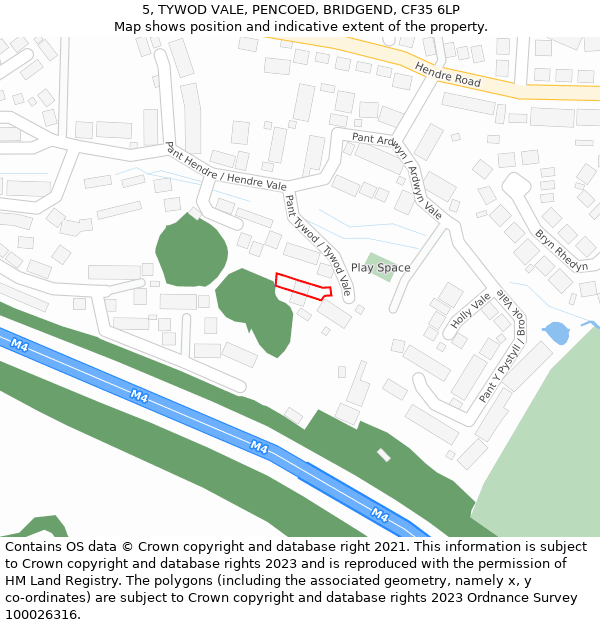 5, TYWOD VALE, PENCOED, BRIDGEND, CF35 6LP: Location map and indicative extent of plot