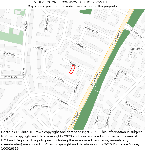 5, ULVERSTON, BROWNSOVER, RUGBY, CV21 1EE: Location map and indicative extent of plot