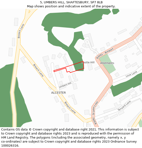 5, UMBERS HILL, SHAFTESBURY, SP7 8LB: Location map and indicative extent of plot