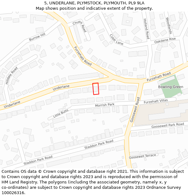 5, UNDERLANE, PLYMSTOCK, PLYMOUTH, PL9 9LA: Location map and indicative extent of plot