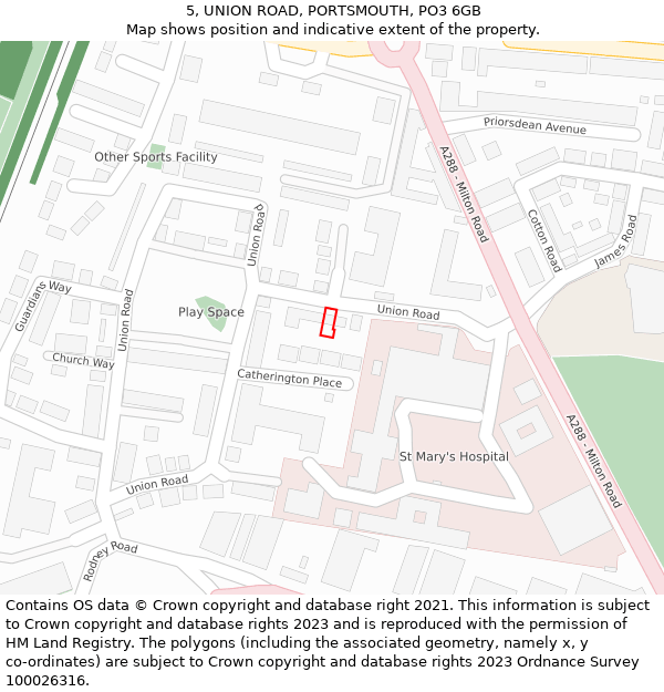 5, UNION ROAD, PORTSMOUTH, PO3 6GB: Location map and indicative extent of plot