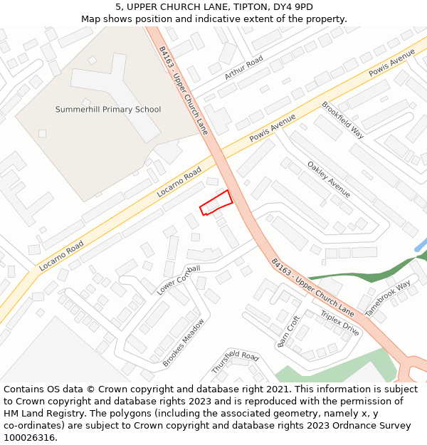 5, UPPER CHURCH LANE, TIPTON, DY4 9PD: Location map and indicative extent of plot