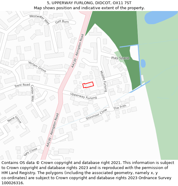5, UPPERWAY FURLONG, DIDCOT, OX11 7ST: Location map and indicative extent of plot