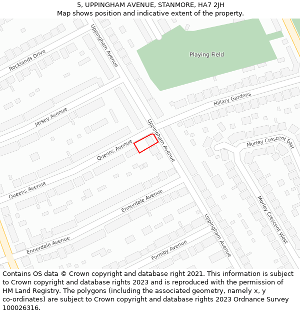 5, UPPINGHAM AVENUE, STANMORE, HA7 2JH: Location map and indicative extent of plot