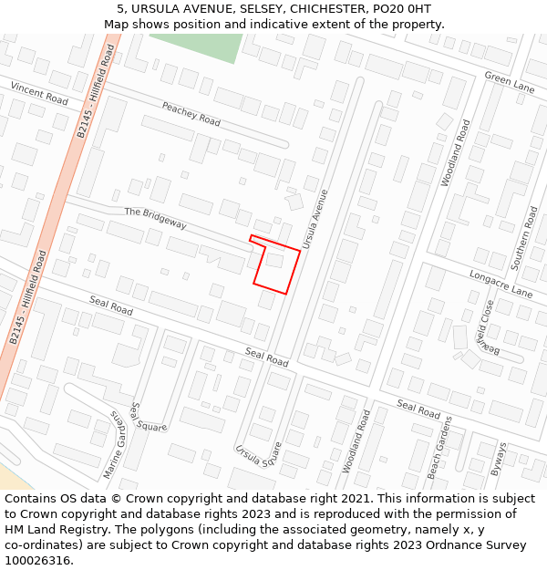 5, URSULA AVENUE, SELSEY, CHICHESTER, PO20 0HT: Location map and indicative extent of plot