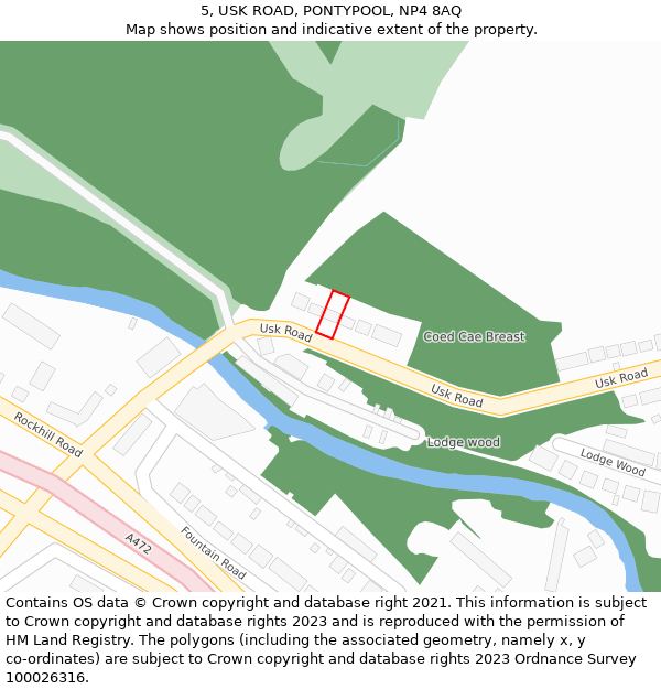 5, USK ROAD, PONTYPOOL, NP4 8AQ: Location map and indicative extent of plot