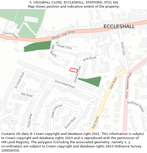 5, USULWALL CLOSE, ECCLESHALL, STAFFORD, ST21 6AJ: Location map and indicative extent of plot