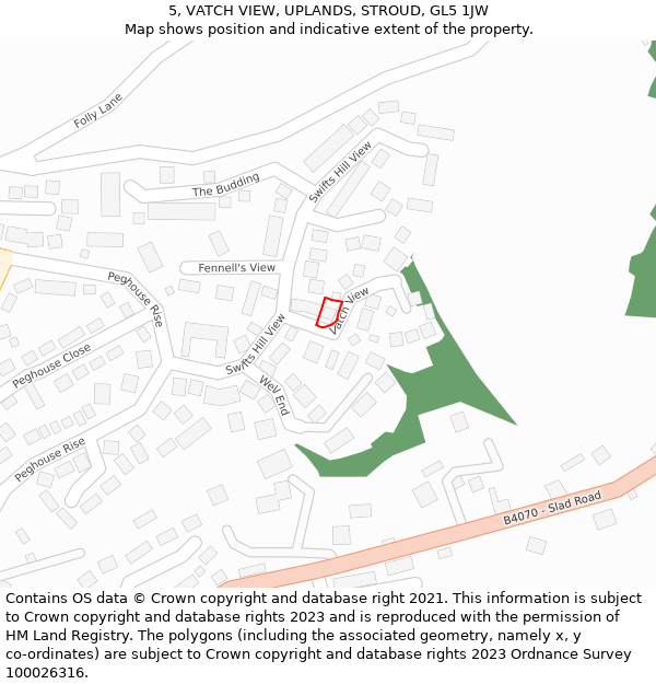 5, VATCH VIEW, UPLANDS, STROUD, GL5 1JW: Location map and indicative extent of plot