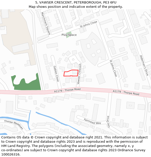 5, VAWSER CRESCENT, PETERBOROUGH, PE3 6FU: Location map and indicative extent of plot
