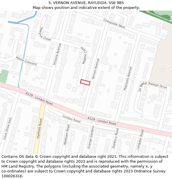 5, VERNON AVENUE, RAYLEIGH, SS6 9BS: Location map and indicative extent of plot