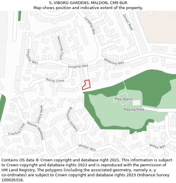 5, VIBORG GARDENS, MALDON, CM9 6UR: Location map and indicative extent of plot