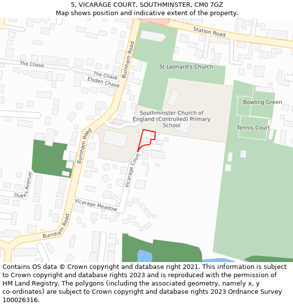 5, VICARAGE COURT, SOUTHMINSTER, CM0 7GZ: Location map and indicative extent of plot