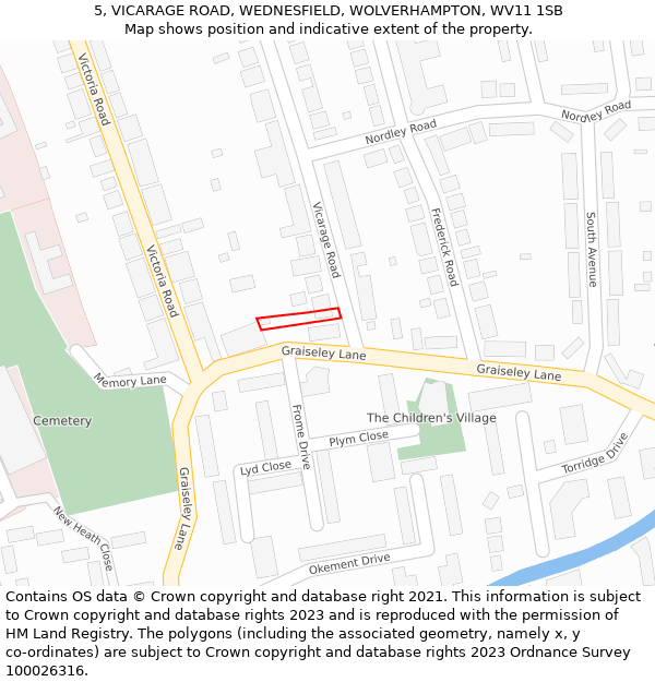 5, VICARAGE ROAD, WEDNESFIELD, WOLVERHAMPTON, WV11 1SB: Location map and indicative extent of plot
