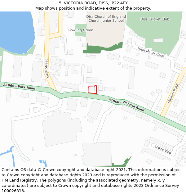 5, VICTORIA ROAD, DISS, IP22 4EY: Location map and indicative extent of plot