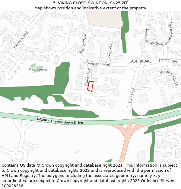 5, VIKING CLOSE, SWINDON, SN25 2FF: Location map and indicative extent of plot