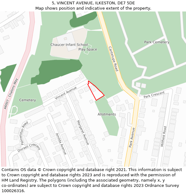 5, VINCENT AVENUE, ILKESTON, DE7 5DE: Location map and indicative extent of plot