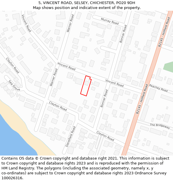 5, VINCENT ROAD, SELSEY, CHICHESTER, PO20 9DH: Location map and indicative extent of plot