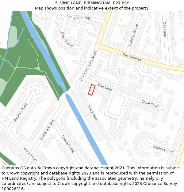 5, VINE LANE, BIRMINGHAM, B27 6SY: Location map and indicative extent of plot
