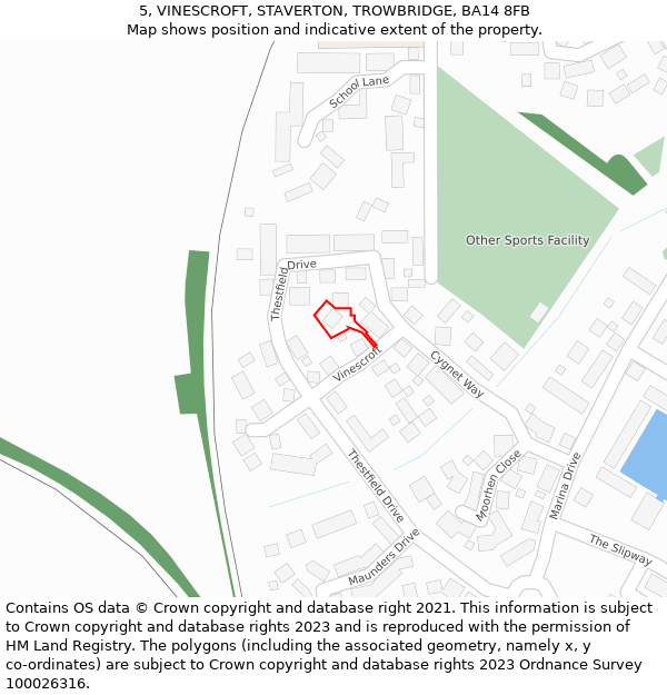 5, VINESCROFT, STAVERTON, TROWBRIDGE, BA14 8FB: Location map and indicative extent of plot