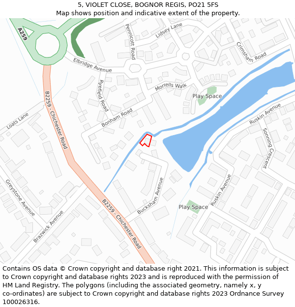 5, VIOLET CLOSE, BOGNOR REGIS, PO21 5FS: Location map and indicative extent of plot