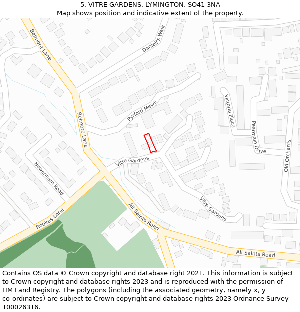 5, VITRE GARDENS, LYMINGTON, SO41 3NA: Location map and indicative extent of plot