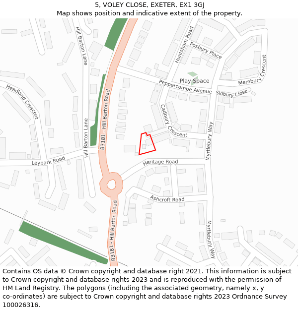 5, VOLEY CLOSE, EXETER, EX1 3GJ: Location map and indicative extent of plot