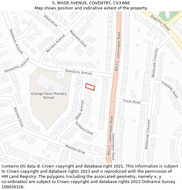 5, WADE AVENUE, COVENTRY, CV3 6NE: Location map and indicative extent of plot