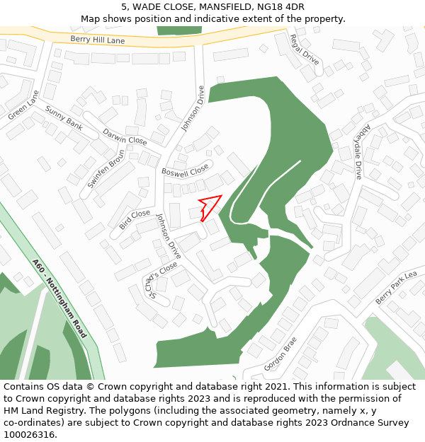 5, WADE CLOSE, MANSFIELD, NG18 4DR: Location map and indicative extent of plot