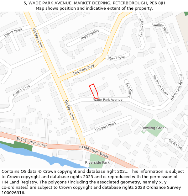 5, WADE PARK AVENUE, MARKET DEEPING, PETERBOROUGH, PE6 8JH: Location map and indicative extent of plot