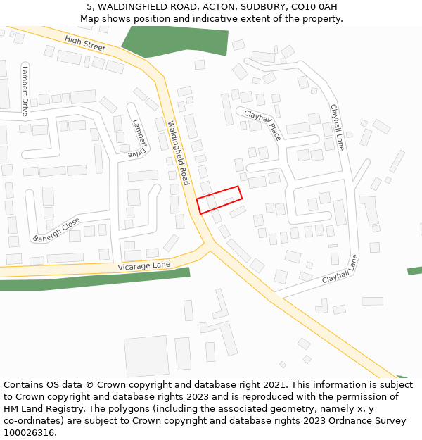 5, WALDINGFIELD ROAD, ACTON, SUDBURY, CO10 0AH: Location map and indicative extent of plot