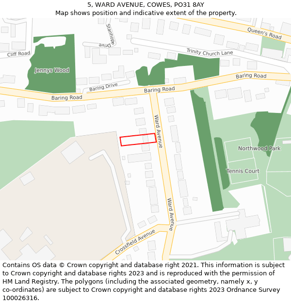 5, WARD AVENUE, COWES, PO31 8AY: Location map and indicative extent of plot
