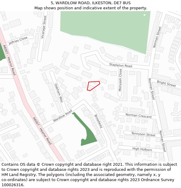 5, WARDLOW ROAD, ILKESTON, DE7 8US: Location map and indicative extent of plot