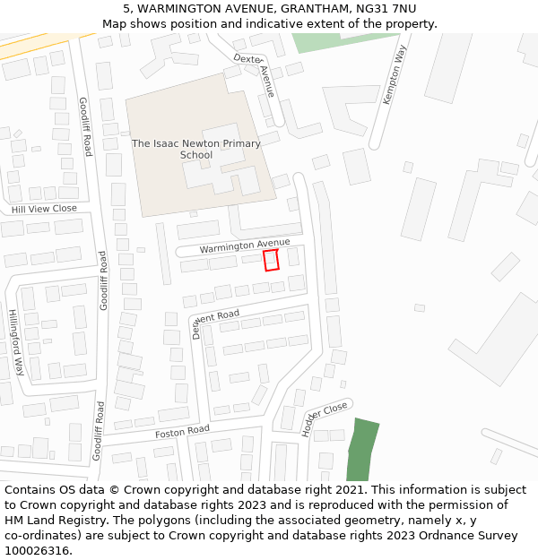 5, WARMINGTON AVENUE, GRANTHAM, NG31 7NU: Location map and indicative extent of plot