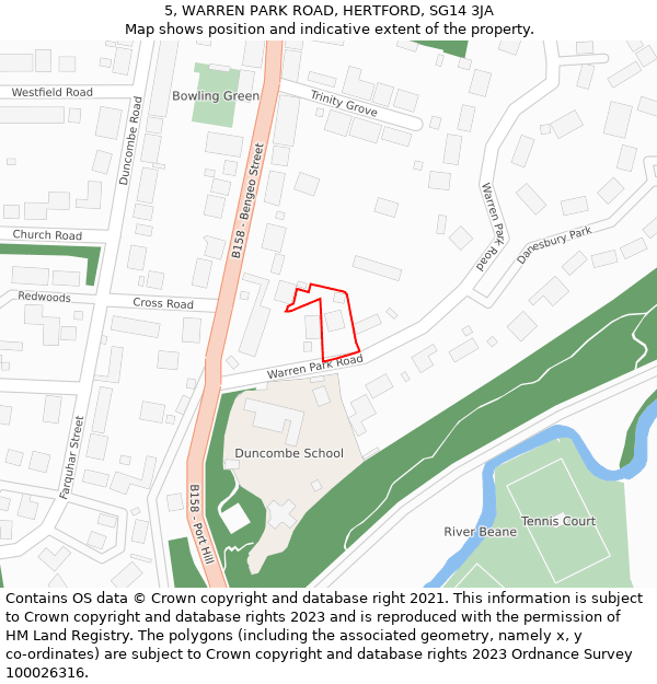 5, WARREN PARK ROAD, HERTFORD, SG14 3JA: Location map and indicative extent of plot