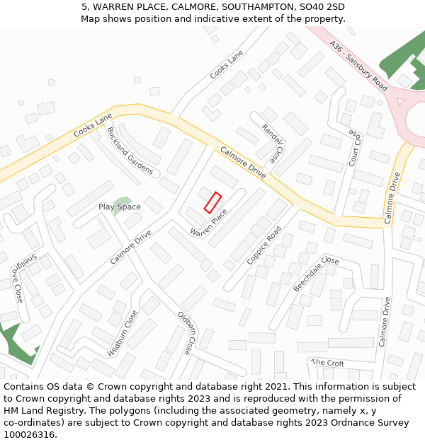 5, WARREN PLACE, CALMORE, SOUTHAMPTON, SO40 2SD: Location map and indicative extent of plot