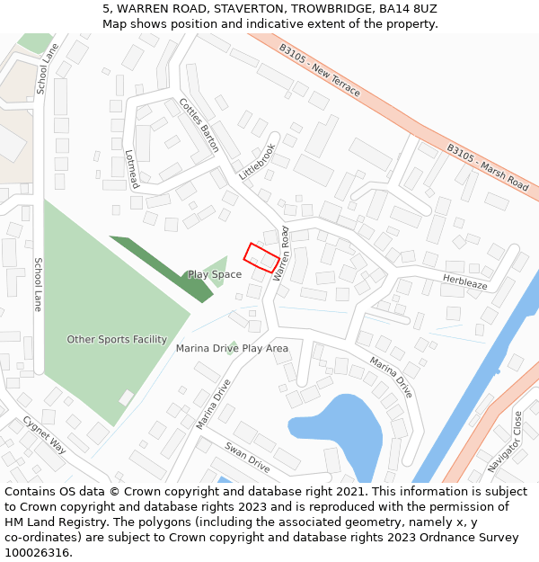 5, WARREN ROAD, STAVERTON, TROWBRIDGE, BA14 8UZ: Location map and indicative extent of plot