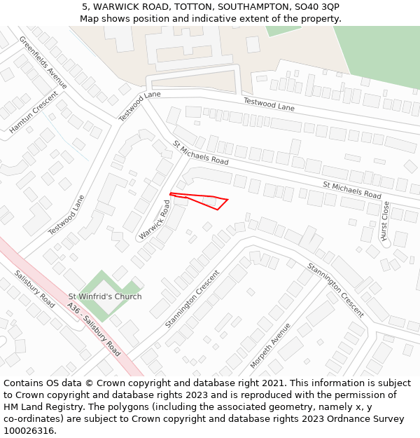 5, WARWICK ROAD, TOTTON, SOUTHAMPTON, SO40 3QP: Location map and indicative extent of plot