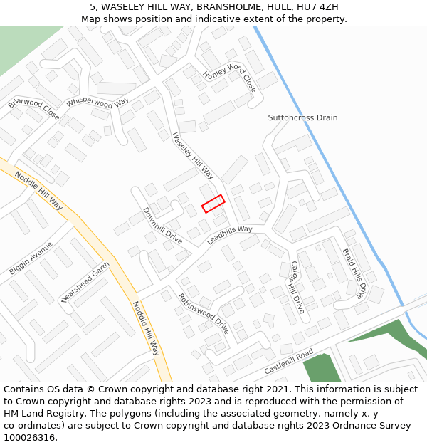 5, WASELEY HILL WAY, BRANSHOLME, HULL, HU7 4ZH: Location map and indicative extent of plot